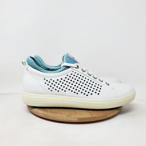 ECCO Golf Shoes Women 40 White Blue Sneaker Summer Spikeless Grip Extra Width